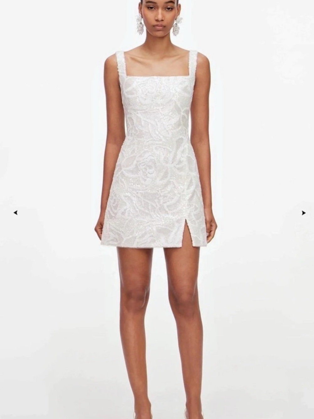Self-Portrait White Sequin Floral Mini Dress